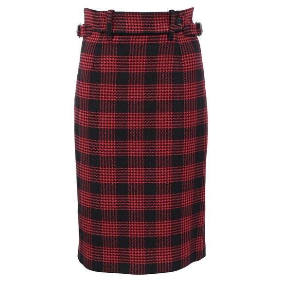 Red Valentino Prince of Wales Plaid Pencil Skirt in Red Cotton